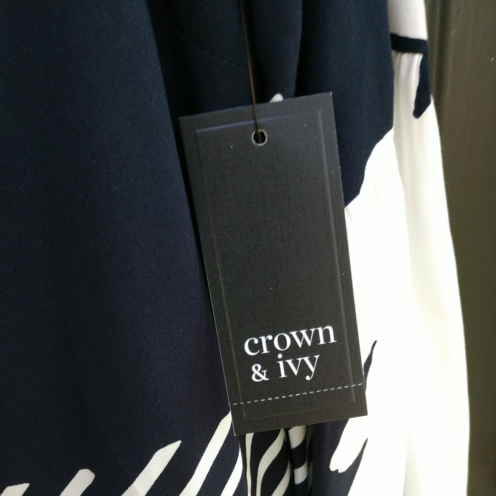 Crown & Ivy Women's Dress Navy/White Geometric Pattern New With Tags Small - Picture 11 of 16